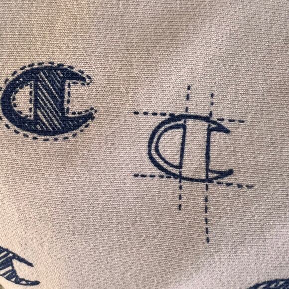 Champion Reverse Weave Logo Sweatshirt Cream Cotton Crewneck XL - Picture 8 of 12